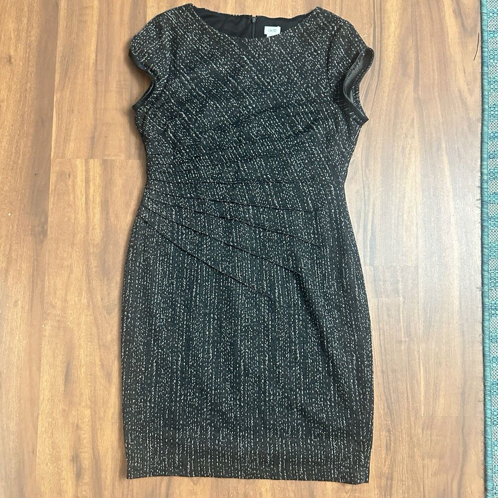 Cache Black Brown Flecked Sunburst Seamed Sheath Dress ~ Size 14